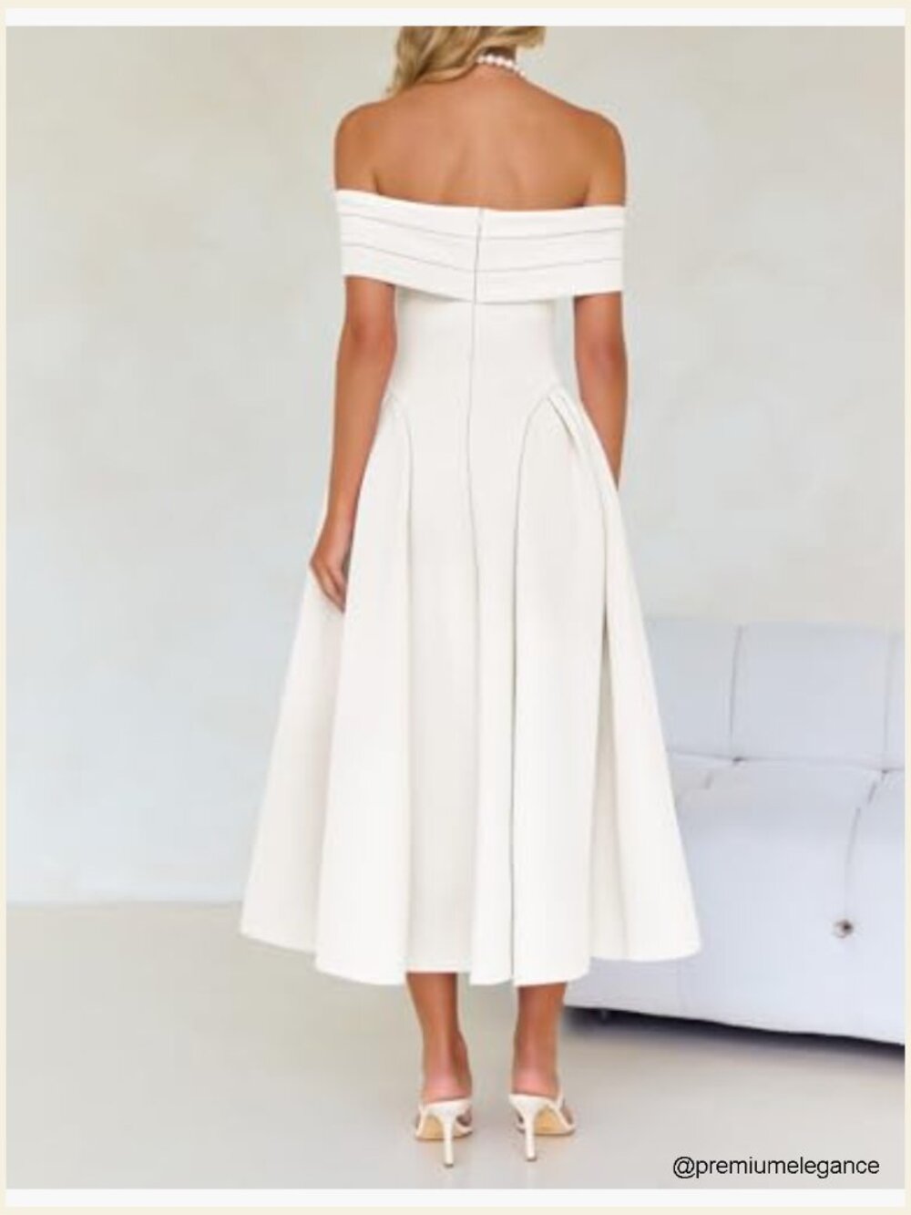 Off Shoulder Short Sleeve A-Line Midi Dress - Formal Party - Picture 4 of 7